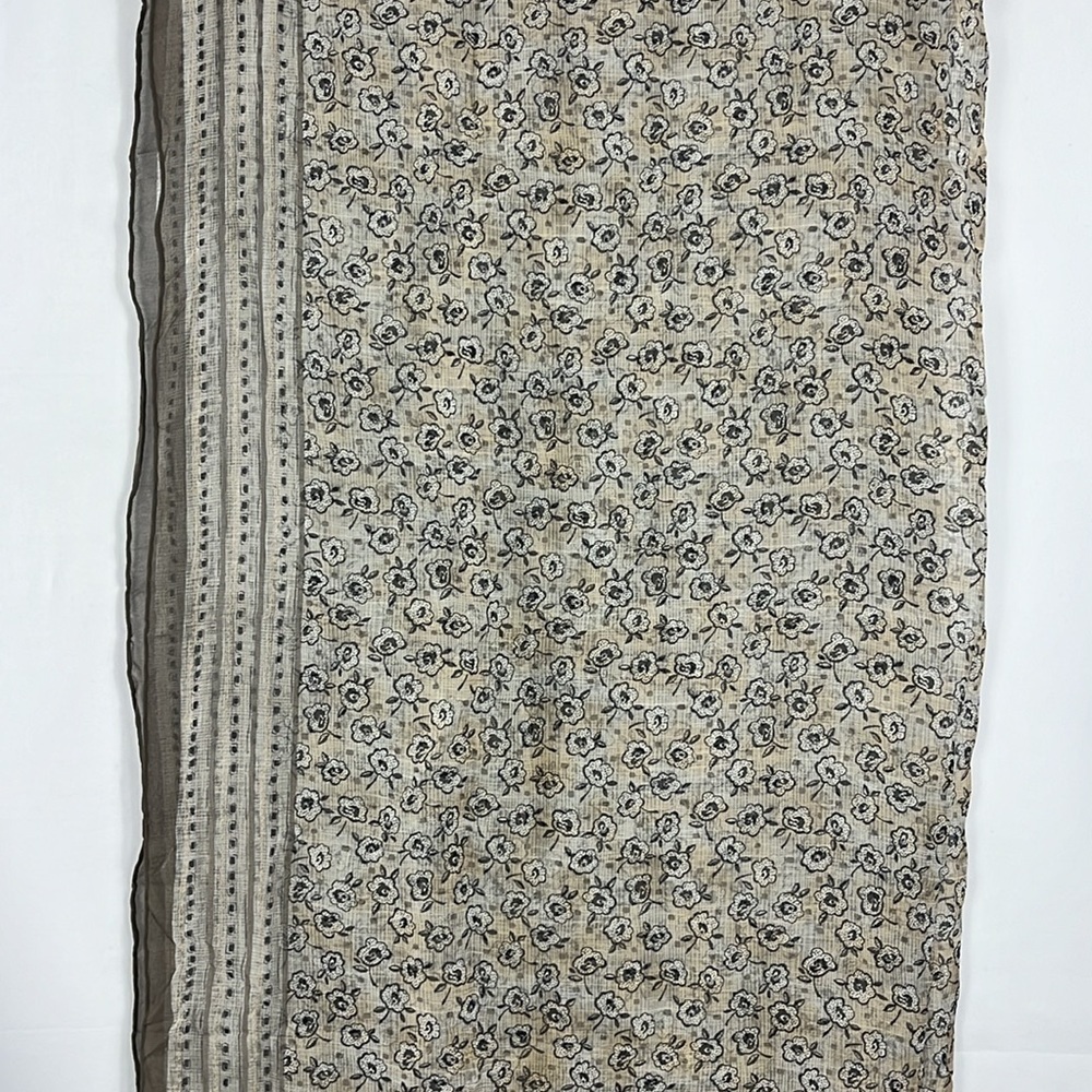 Doncaster Flower Stripe Border 100% Silk Scarf Color Sand Rolled Edges NWT - Picture 11 of 12